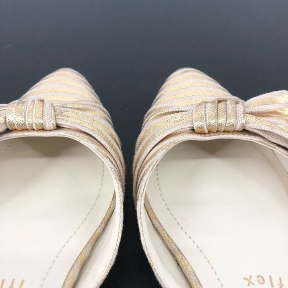 Anne Klein Bette Gold Cream Stripe Twist Bow Flats size 6.5 - Picture 6 of 10
